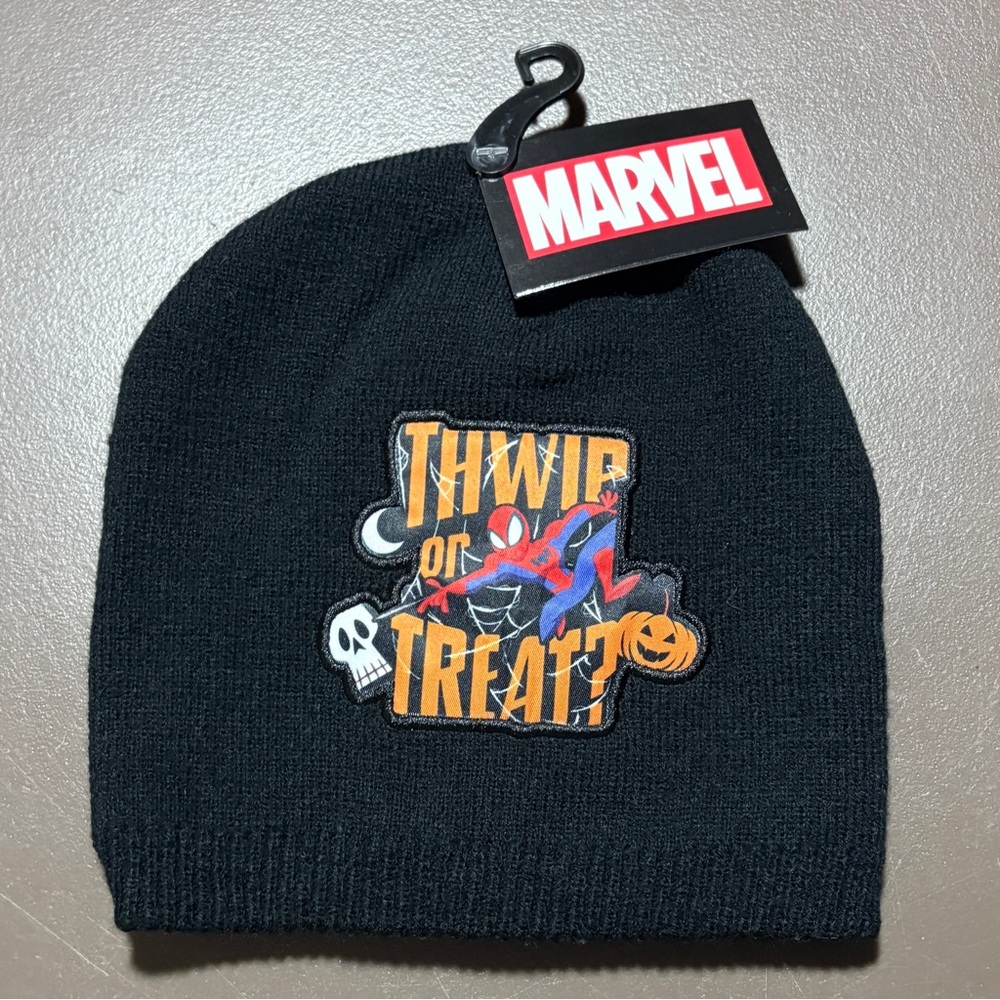 Marvel Spider-Man Kids Beanie Knit Cap Hat Fall Winter Halloween Thwip or Treat